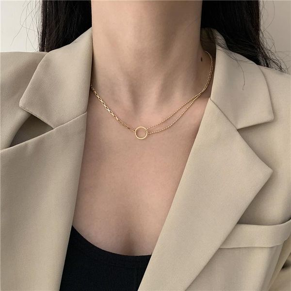 

chokers timeonly temperament mix beading chain choker necklace circle metal gold color hollow link necklaces for women jewelry gifts, Golden;silver