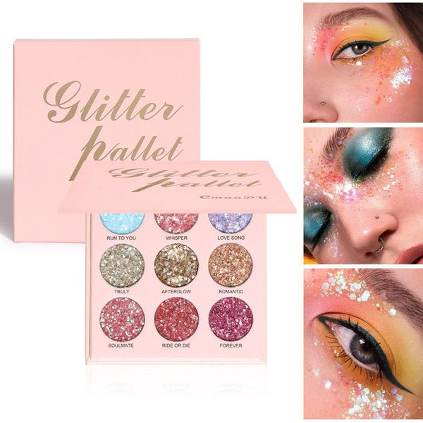 CmaaDu 9 Farben Matte Schimmer Lidschatten-Palette Wasserdicht Glitzer Diamant Pigment Highlighter Lidschatten Pulver Make-up Rosa Lidschatten