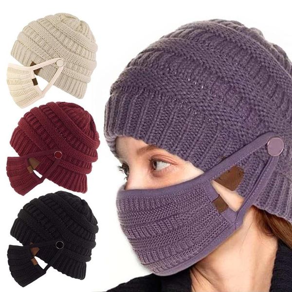 

knit beanie and face cover set detachable face covering knitted warm hat for women men b2cshop, Black