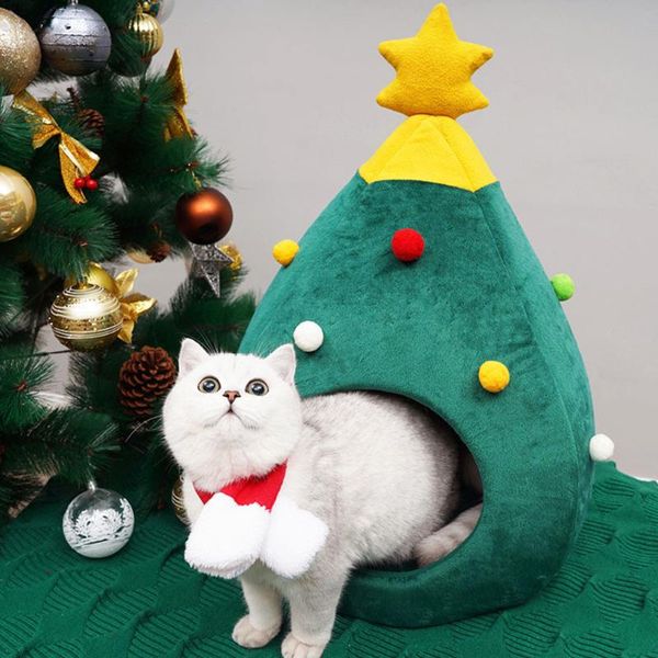 

durable pet bed cute christmas tree shape cat house half closed christmas warm soft winter pet cat litter good gift for