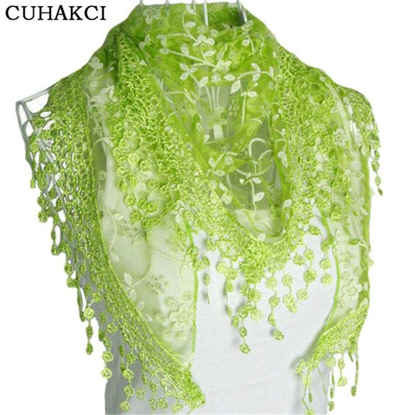 

cuhakci female wraps women lace triangle scarf silk flower girls tassel casual shawls and scarves 18 colors, Blue;gray