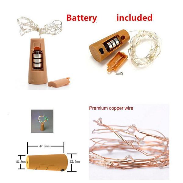 

20 leds wine bottle lights with 2m built in battery led cork shape silver copper wire colorful fairy mini string li