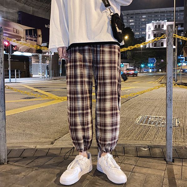 

2021 the new moda solta coreano azul casuais dos homens streetwear masculinas xadrez qualidade ocen, Black