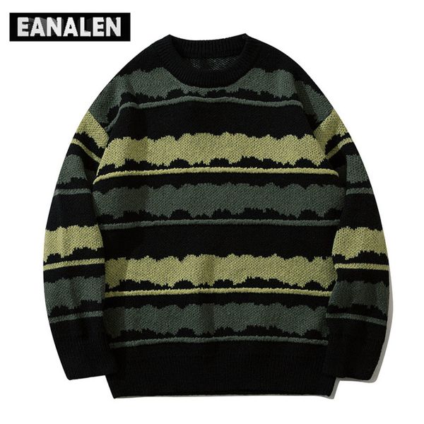 

harajuku men's retro sweatshirt, striped street cloth, large size, hip-hop style, punk, video, grandpa, White;black