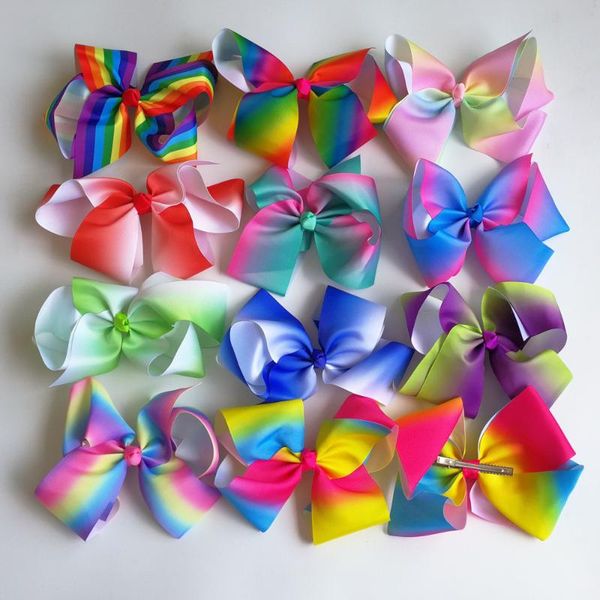 

hair accessories least 8'' grosgrain ribbon bows clips boutique rainbows bow girls hairbow for teens gift 120pcs/lot, Slivery;white