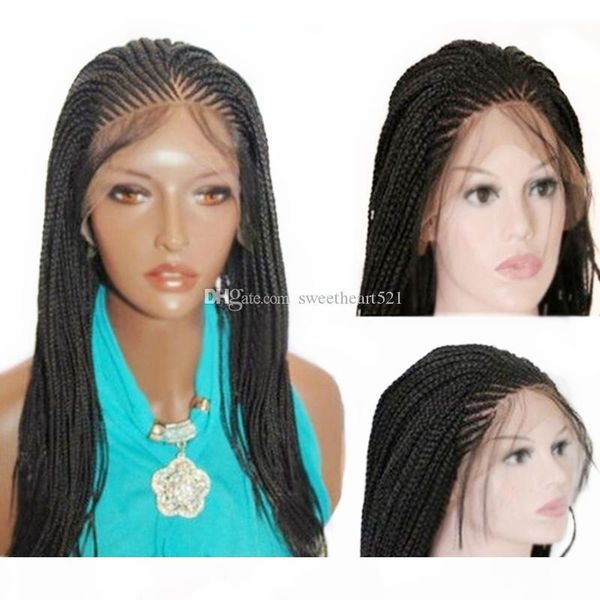 

micro braid wig with baby hair black synthetic lace front wig heat resistant fiber braided box braids wig for black women