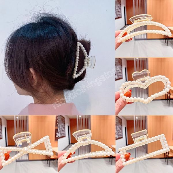 Donna elegante vintage perla geometrica in plastica artigli per capelli acconciatura fare fermagli per capelli accessori per capelli alla moda