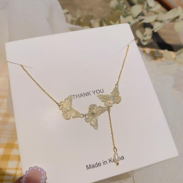 

chains charms pearl pendants chain on neck butterfly gift jewelery rose gold necklace for women, Silver