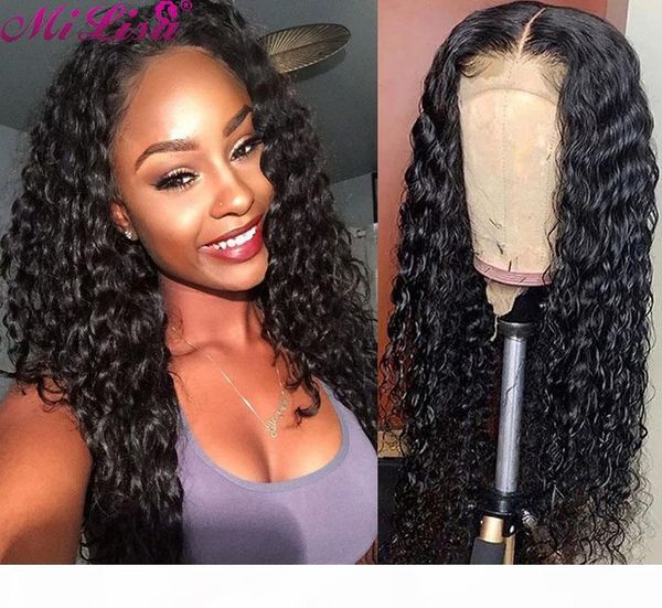 

mi lisa 30 inch curly human hair wig pre plucked with baby hair for black women brazilian remy 150 density lace closure wig, Black;brown