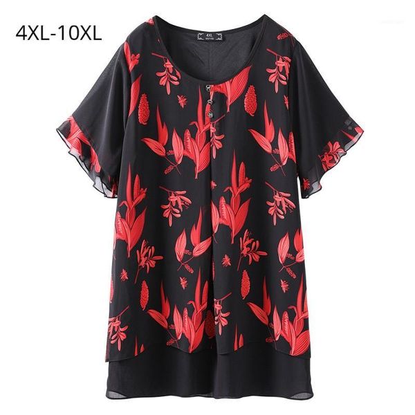 

women's blouses & shirts fashion women plus size 4xl 6xl 8xl 10xl summer clothing femmes print chiffon flare sleeves blouse office ladi, White