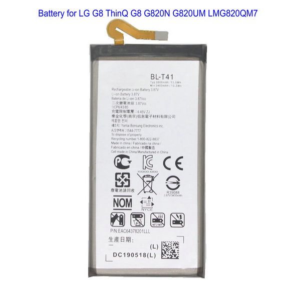 1x 3500mAh 13.5Wh BLL-T41 BLT41 BATERIA PARA LG G8 Thinq LMG820QM7 LMG820UM1 LM-G820UMB LMG820UM0 LMG820UM2 LM-G820N G820N G820UM Baterias