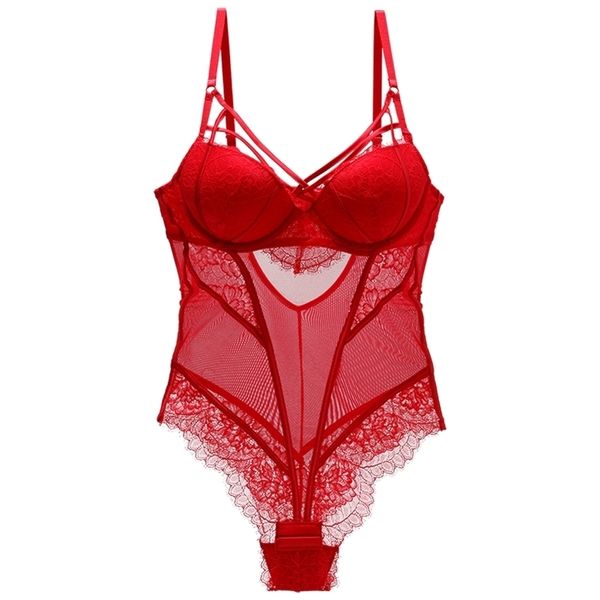 Bodysuit mulheres empurram vermelho tapete vermelho cílio cílio laço floral padrão acolchoado underwire lingerie mulheres shapewear alta qualidade lj201209