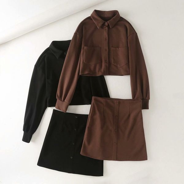 

early autumn 2020 sportswear navel + button up hip high waist short skirt set b2-0174, Gray