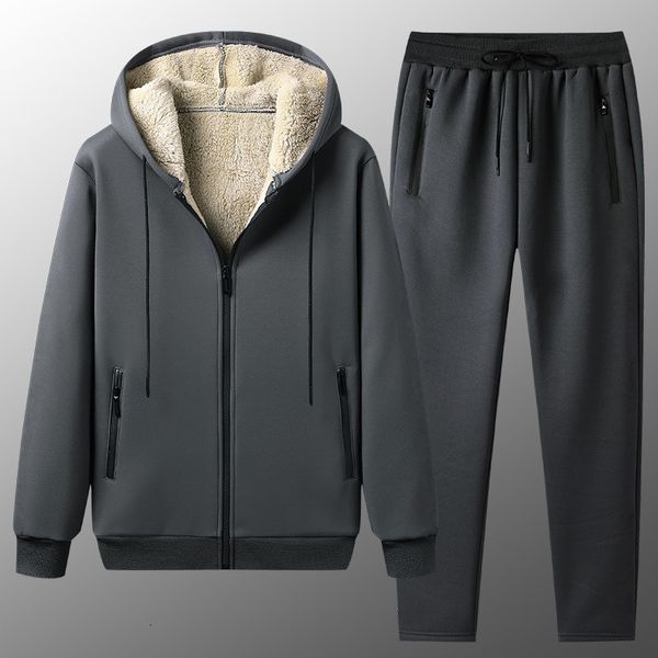 

2021 new tracksuit men pieces sweatshirt + sweatpants fleece thicken winter mens clothing casual male autumn sweat suits fnxa, Gray
