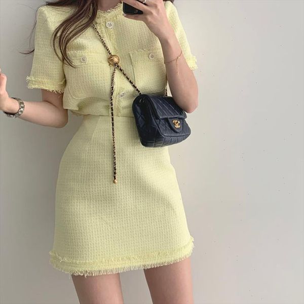 

korean japanese style summer 2 piece set women short woolen tweed jacket coat amp bodycon mini skirt set women piece outfits, Gray