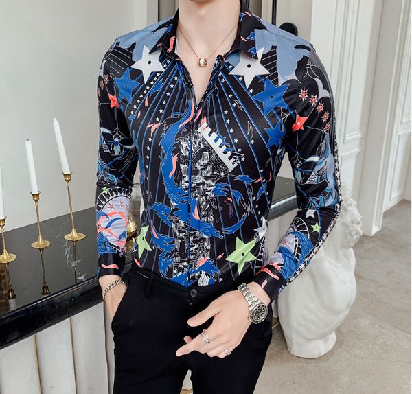 

asian new arrival size mens formal meteor print long blouse men's shirts q5ce, White