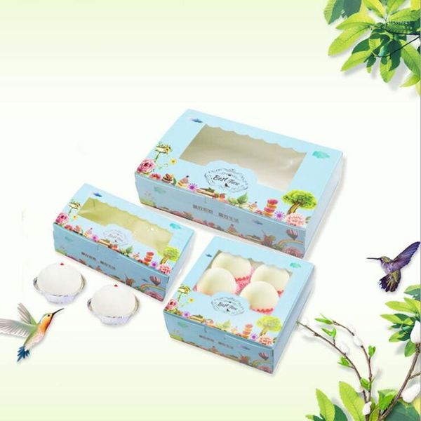 

gift wrap style 13.5x7x4cm happy time bule cookies boxes with clear window 10pcs/lot cake candy favor for party guests1