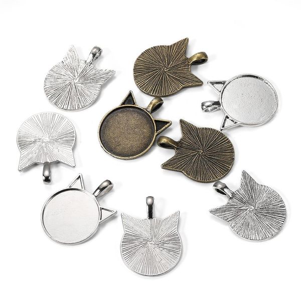 

5pcs/lot 25mm cat pattern pendant cabochon base setting for diy jewelry making cameo findings supplies q wmtmig, Black