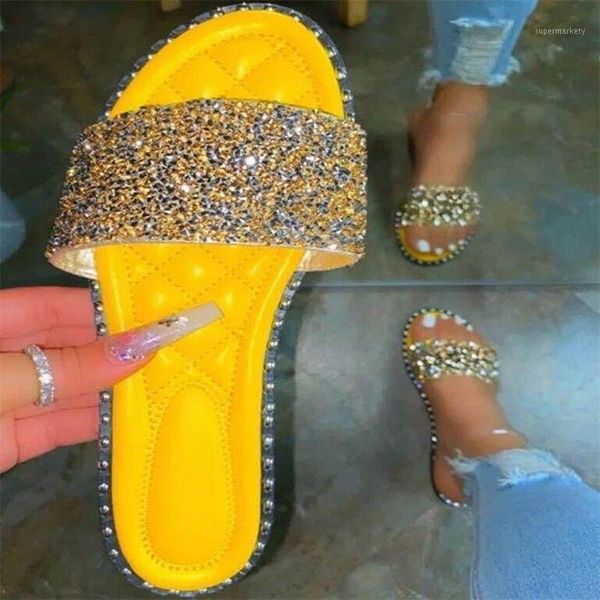 

6 color bling slippers women's shoes flat crystal flip flops fashion 2020 ladies shoes outdoor house slippers slides woman1, Black