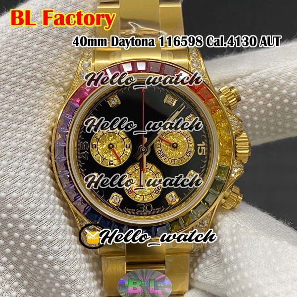 

blf new 116598 rbow cal.4130 automatic chronograph mens watch black dial same genuiine functional rainbow diamond bezel watches hello_watch, Slivery;brown