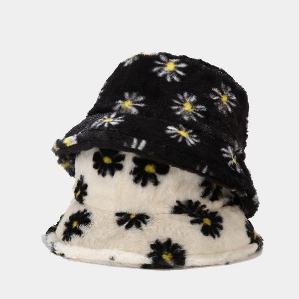 

2020 autumn new ladies small daisy fisherman hat plush sun hat warm basin, Blue;gray