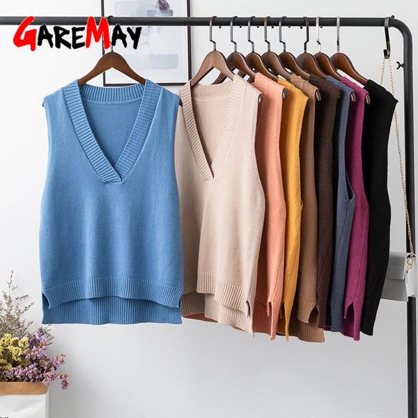 

solid pullover women's knitted vest sleeveless v neck loose autumn korean warm sweater vest women casual oversize jumper, Black;white