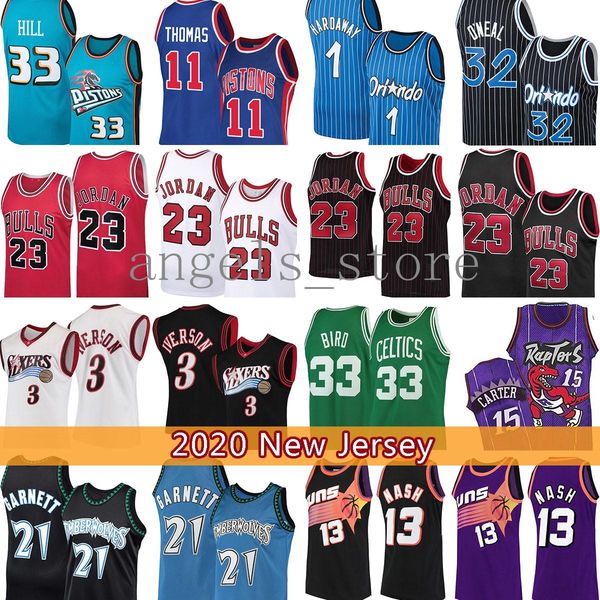 

kevin vince garnett michael 3 allen carter larry iverson bird jersey grant isiah hill thomas penny shaquille hardaway o'neal steve bull, Black;red