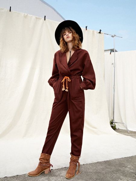 

drop shoulder drawstring waist jumpsuit v0fs#, White