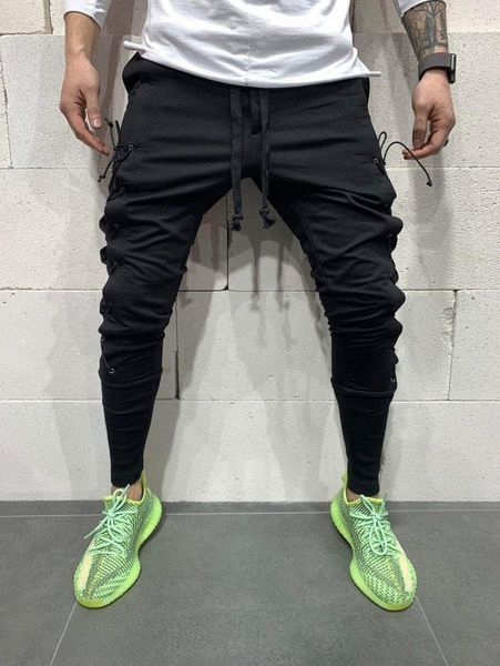 

men lace up drawstring waist sweatpants l1cj#, Black