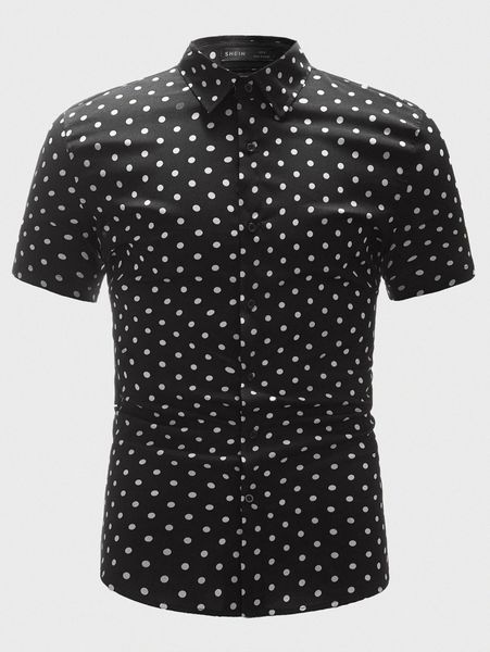 

men polka dot print button front shirt t7pv#, White;black