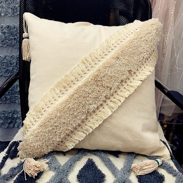 

handmade tassels tufted pillowcase creative geometric pattern sofa cushion cover