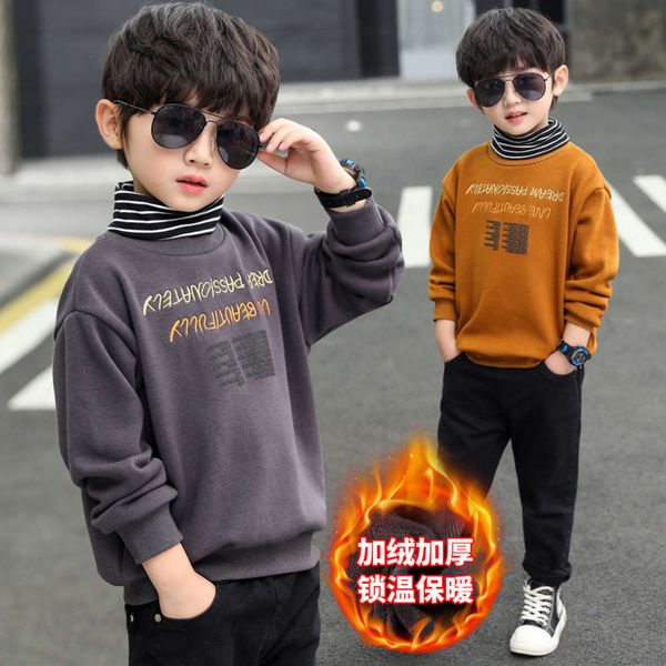 

wear plush zhongda boys' sweater winter children's korean leisure base coat thickened warm t-shirt fashion 8vuo, Black