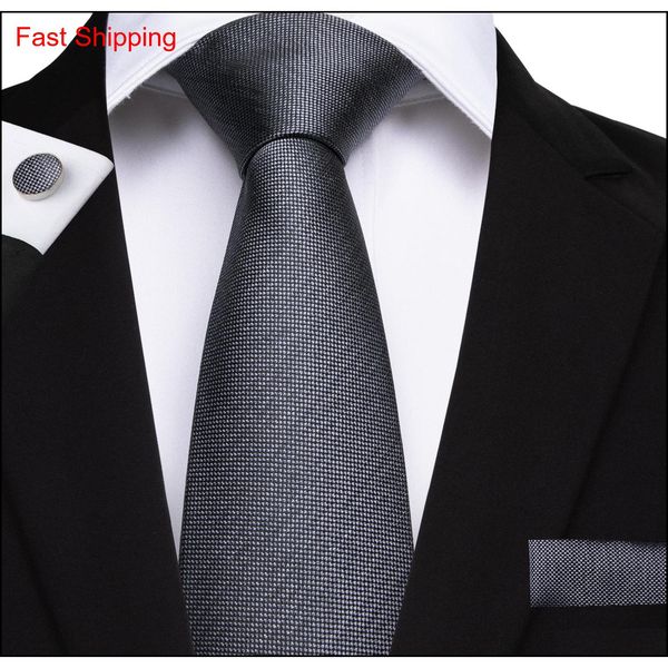 

hi-tie classic men's solid tie set fashion gray ties necktie hanky cufflinks for suit formal business casual suit n-7142 0sgzl, Black;blue