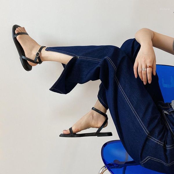 

split jeans female 2020 high waist wide legs slightly droop pants1, Blue