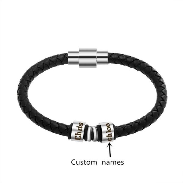 

personalized stainless steel charm wrap leather bracelets for men custom diy names women bracelets, Golden;silver