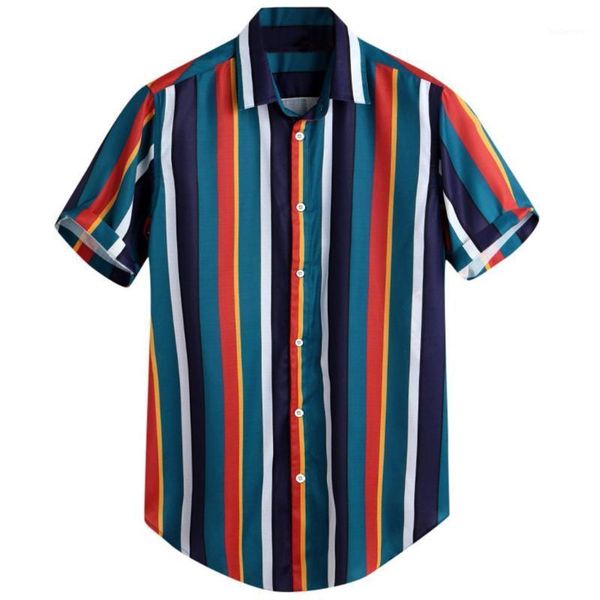 

shirt men multicolor breathable stripe summer short sleeve loose buttons casual hawaiian shirts blouse camisa masculina1, White;black