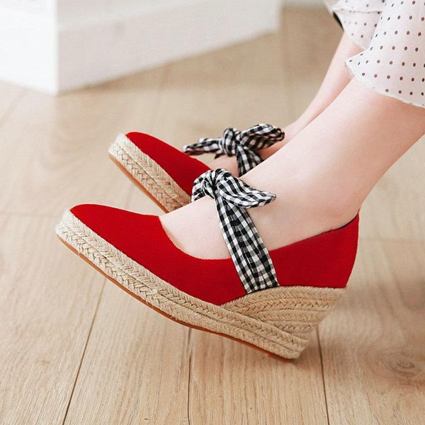 

2021 women shoes straw weaving wedges heel platform pointed toe all match platform flock spring/autumn ladies pumps size 34-41, Black