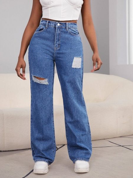 

medium washed ripped jeans 81nn#, Blue