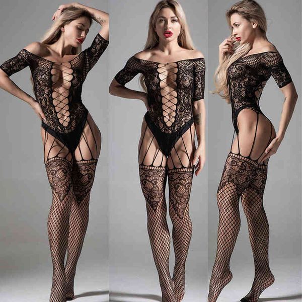 Calças Femininas Mulheres Nova Moda Bodysuit Hot Sexy Lingerie Abrir Trajes do Sexo Intimates Meias Corporais Black Erótico Intimates W220312