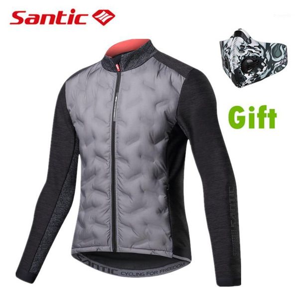 

santic new winter keep warm cycling jackets long-sleeved windproof thermal fleece jersey men light clothing bike sports outwear1, Black;red
