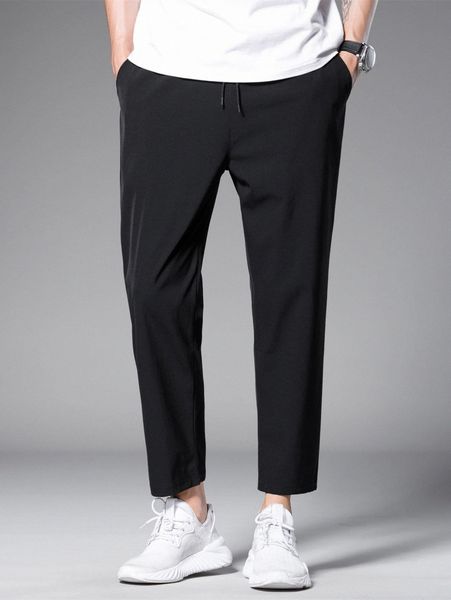 

men slant pocket drawstring pants d4wz#, Black