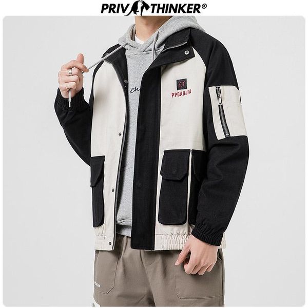 

men's jackets men spring japanese hip hop 2021 mens hooded patchwork jacket male streetwear zipper safari style coat 5xl1, Black;brown