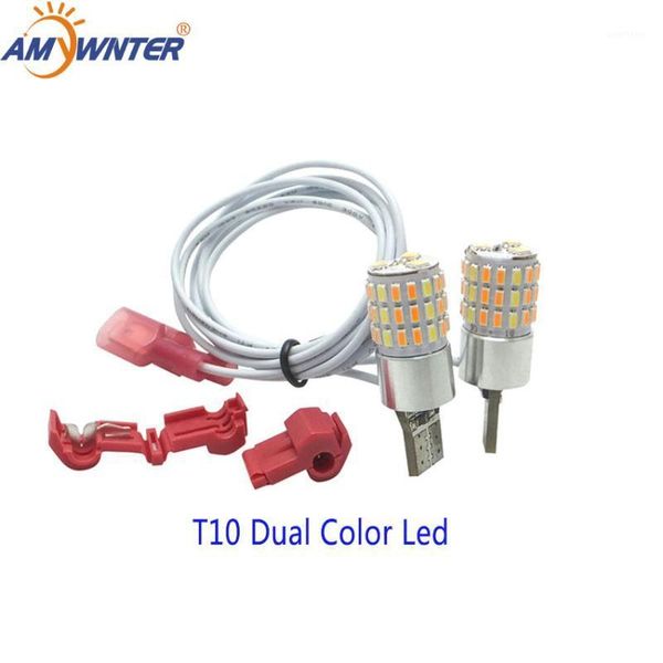 

amywnter motorcycle led w5w 12v t10 dual color led w5w daytime running turn signal light bulb car styling1