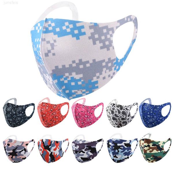 

women disposable mask men fashion face masks printing cartoon camouflage cashew flower ice silk sunscreen dustproof breathable