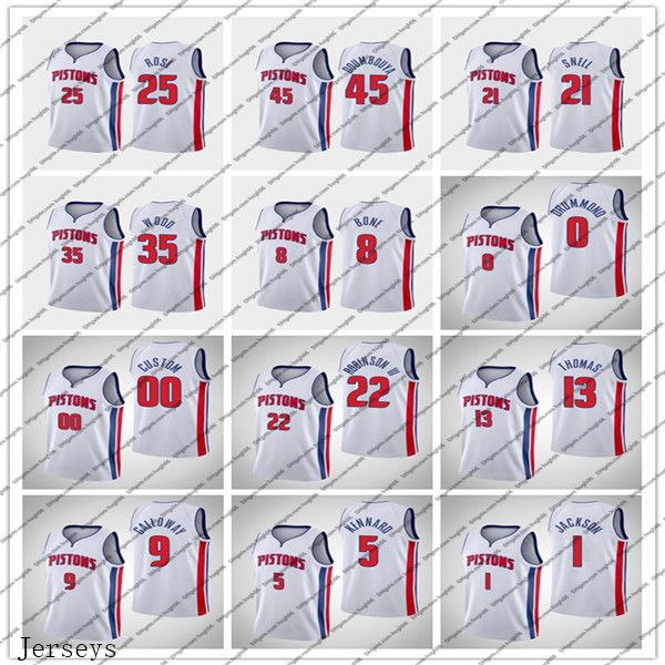 

men pistons detroit rose 5 kennard 35 wood 21 snell white basketball jerseys derrick luke christian tony association jersey, Black