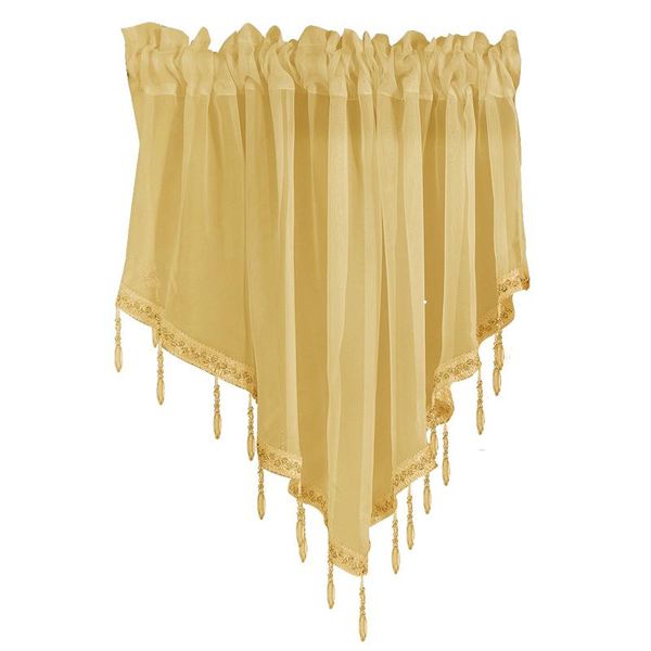 

130x60cm bedroom polyester home decor beaded valance kitchen breathable easy install accessories triangle short curtain solid