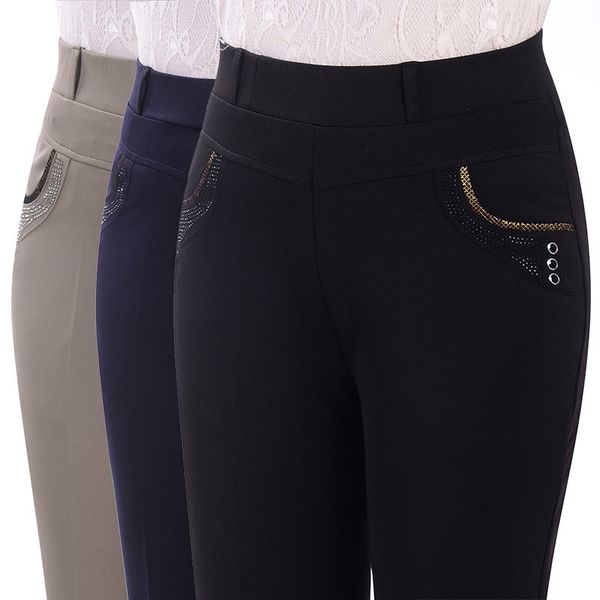 

2021 new middle-aged fashion high waist elasticity womens pants new summer autumn women large size trousers 2m7k, Black;white