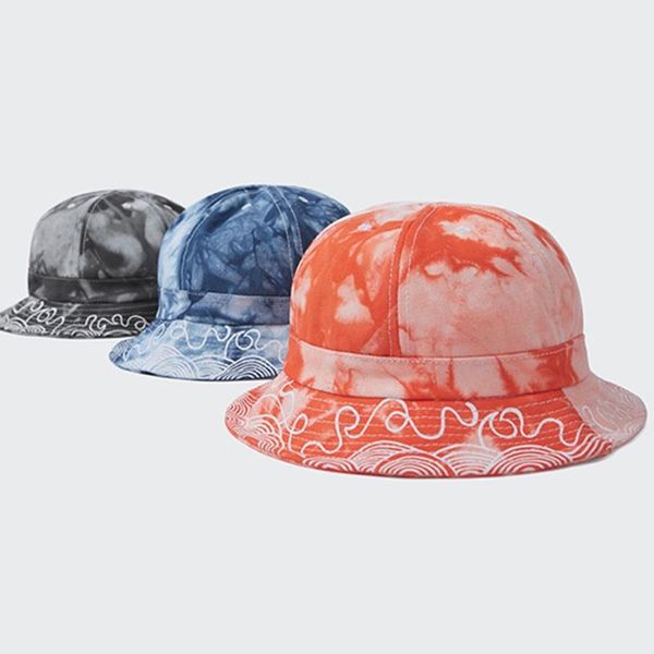 

wide brim hats gradient tie-dye bucket hat stripes print sunscreen round fisherman cap 28gd, Blue;gray