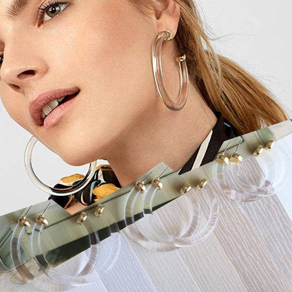 

charm ujbox 2021 korea transparent resin earrings europe america geometric circle alloy metal clear, Golden