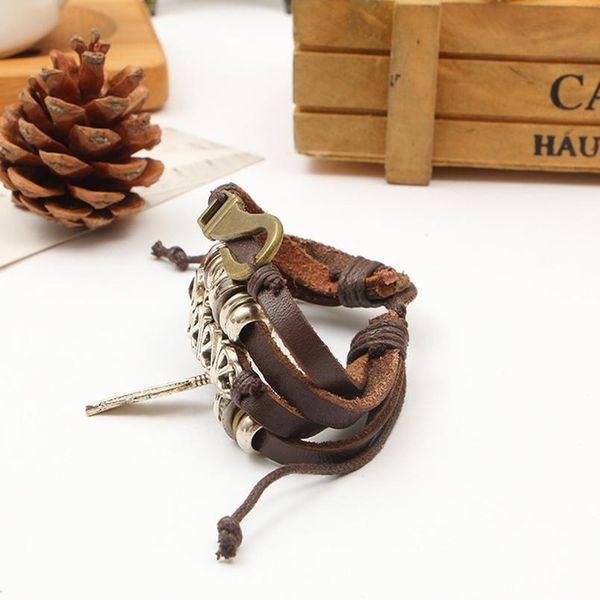 

eif dock multilayer brown believe words charm rope handwoven beads leaves pendant leather bracelets women jllixd